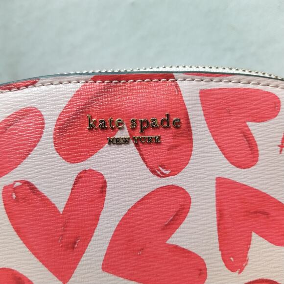 Kate Spade New York Pink Hearts Leather Zipper Closure Chain Strap Crossbody Bag - Picture 3 of 16